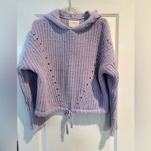Lucky Brand Chunky Knit Hooded Sweater Womens M Lavender Open Knit